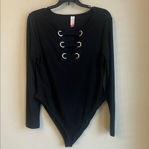Black Long Sleeve Lace-Up Bodysuit Size Large